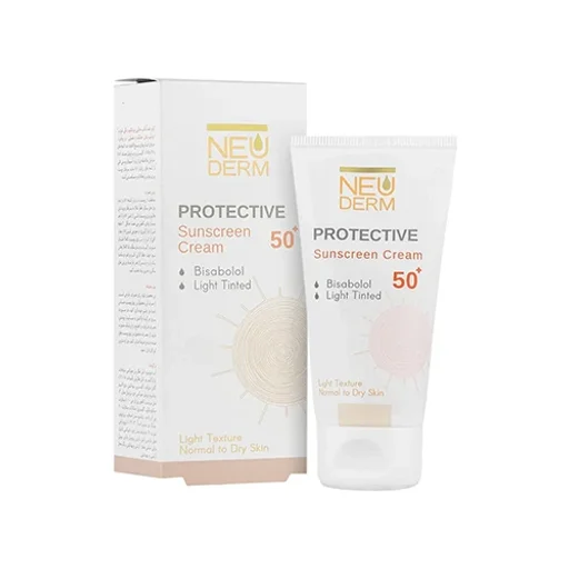 کرم ضدآفتاب SPF50+ هایلی پروتکتیو مناسب پوستهای نرمال تا خشک رنگی روشن حجم 50 میل نئودرم