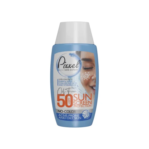 کرم ضدآفتاب SPF50 بدون رنگ مناسب پوست جوشدار و چرب حجم 50 میل پیکسل