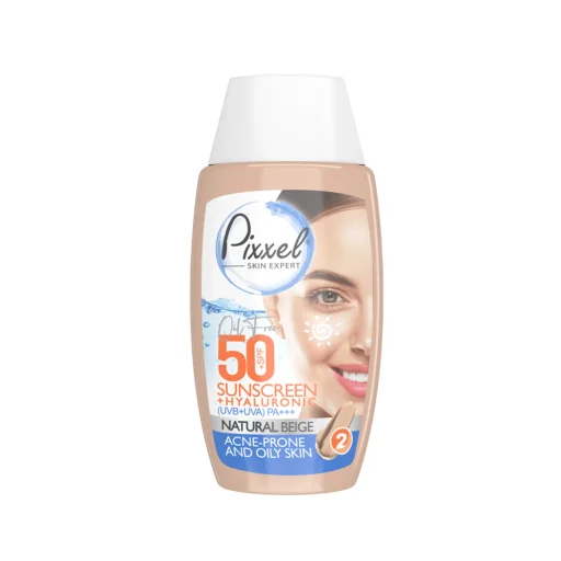 کرم ضدآفتاب SPF50 رنگ بژ طبیعی مناسب پوست چرب حجم 50 میل پیکسل