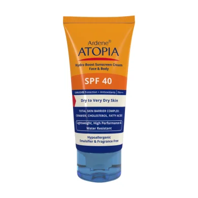 کرم ضد آفتاب با SPF40 بی رنگ مدل Dry Relief مناسب پوست خشک حجم 50 میل آردن آتوپیا