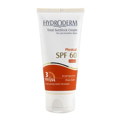 کرم ضد آفتاب با SPF60 رنگی بژ روشن مناسب پوست خشک و حساس حجم 50 میل هیدرودرم