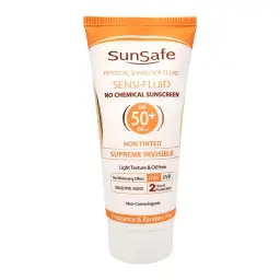 فلوئید ضد آفتاب با SPF50 بی رنگ مناسب پوست حساس حجم 50 میل سان سیف