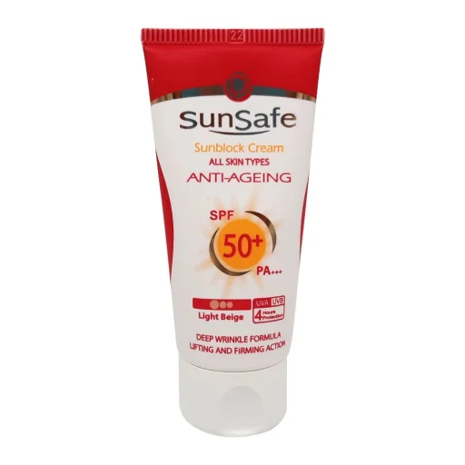 ضدآفتاب رنگی SPF50 ضدچروک مناسب انواع پوست بژ طبیعی حجم 50 میل سان سیف