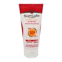 ضد آفتاب با SPF50 رنگی بژ روشن ضد چروک حجم 50 میل سان سیف