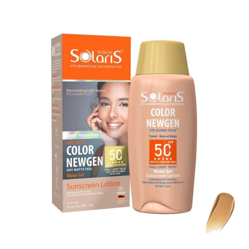 ضدآفتاب SPF50 فاقد چربی بژ طبیعی مدل Color Newgen حجم 75 میل آردن سولاریس