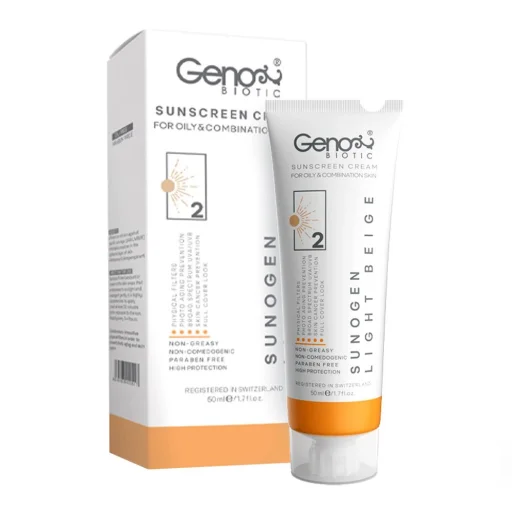ضدآفتاب SPF50 پوست چرب بژ روشن حجم 50 میل ژنو بایوتیک