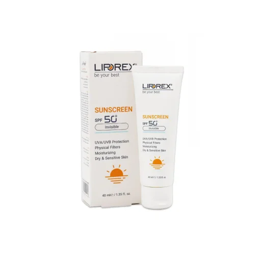 کرم ضدآفتاب SPF50 مناسب پوستهای خشک و حساس فاقد رنگ حجم 40 میل لیپورکس