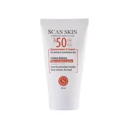 کرم ضد آفتاب با SPF50 بی رنگ مناسب پوست نرمال و مختلط حجم 40 میل اسکن اسکین