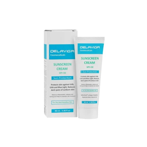 کرم ضدآفتاب SPF50 مناسب پوستهای خشک و حساس حجم 40 میل دلاویگا