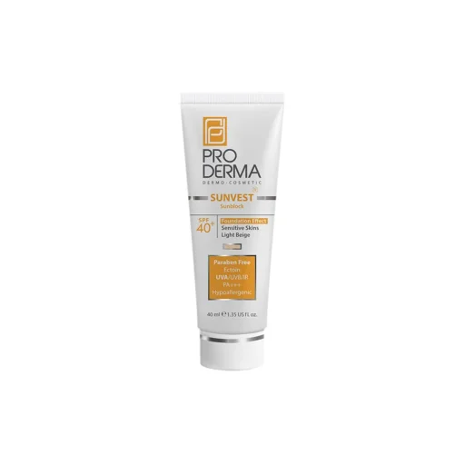 کرم ضدآفتاب SPF40 مناسب پوستهای حساس بژ روشن حجم 40 میل پرودرما
