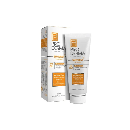 کرم ضدآفتاب SPF60 مناسب پوستهای نرمال تا خشک فاقد رنگ حجم 40 میل پرودرما