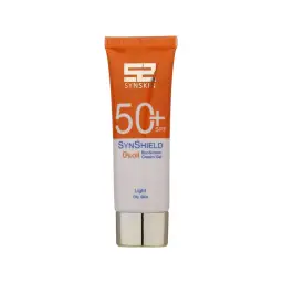 کرم ژل ضد آفتاب با SPF50 مدل Syn Shield مناسب پوست چرب و مستعد جوش حجم 50 میل ساین اسکین