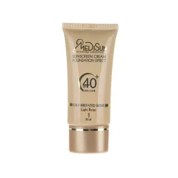 ضد آفتاب کرم پودری با SPF40 بژ روشن مناسب پوست چرب حجم 30 میل مدیسان