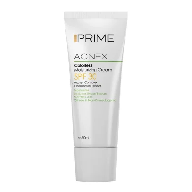 کرم مرطوب کننده با SPF30 بی رنگ مدل Acnex حجم 50 میل پرایم
