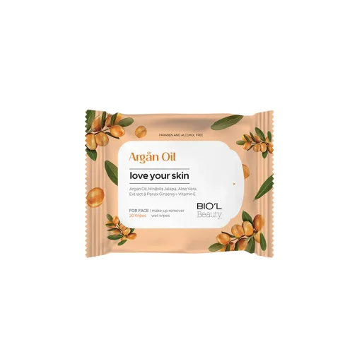 دستمال مرطوب پاککننده آرایش صورت، پوستهای خشک و حساس آرگان 20 برگ بیول