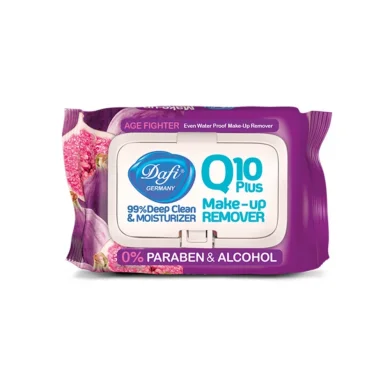 دستمال مرطوب پاک کننده آرایش حاوی Q10 Plus بسته 50 عددی دافی