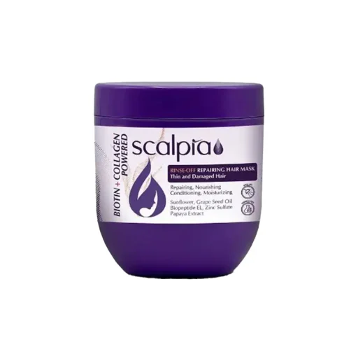 ماسک مو حاوی بیوتین و کلاژن مخصوص داخل حمام کاسهای حجم 400 میل اسکالپیا