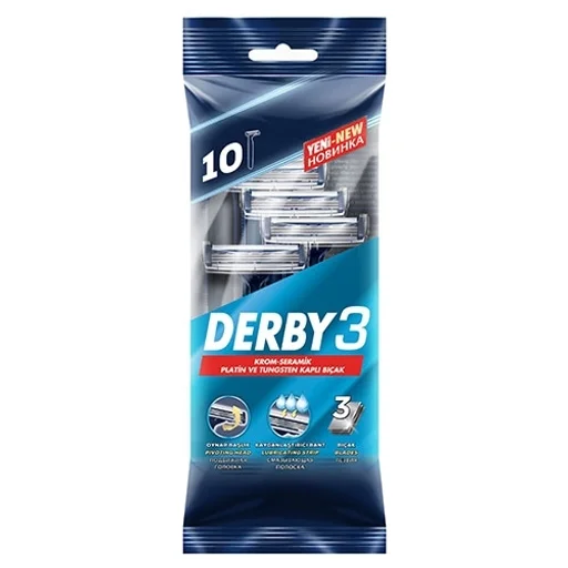 خود تراش مدل Samurai 3 بسته 10 عددی سه لبه دربی