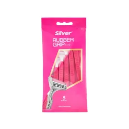 خود تراش زنانه 2 لبه مدل RUBBER GRIP بسته 5 عددی سیلور