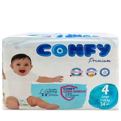 پوشک کودک سایز 4 مدل Premium بسته 34 عددی کانفی