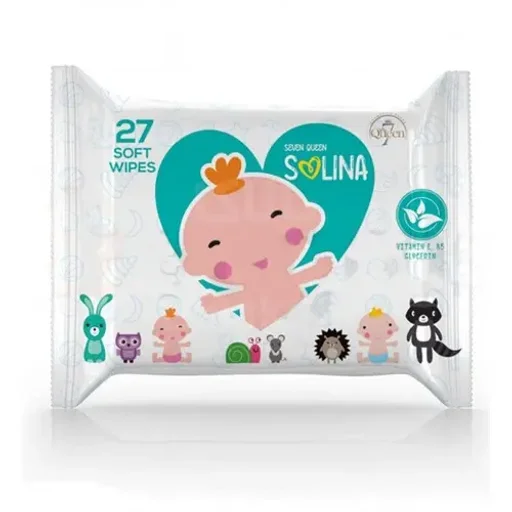 دستمال مرطوب کودک سولینا حاوی ویتامین E و B5 بسته 27 برگ سون کویین