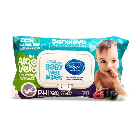 دستمال مرطوب پاککننده کودک حساس درب دار 70 برگ دافی