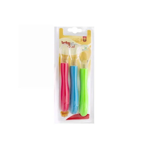 قاشق غذا خوری سیلیکون حرارتی سه سایز بلیستر بی بی لند