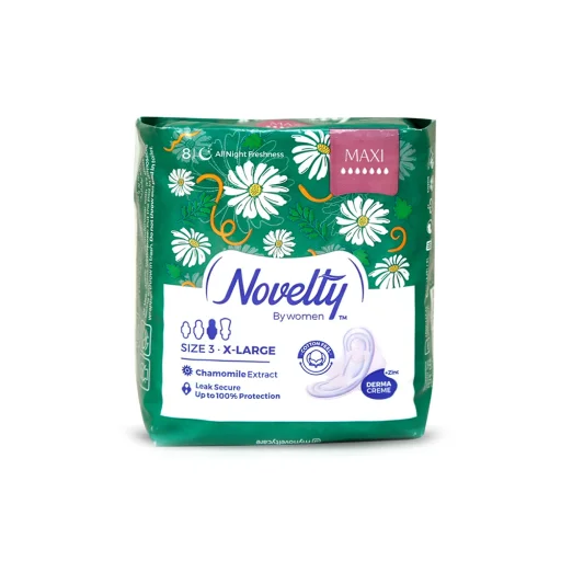 نوار بهداشتی کتانی پنبهای ضخیم سایز 3 خیلی بزرگ مخصوص شب 8 عددی ناولتی